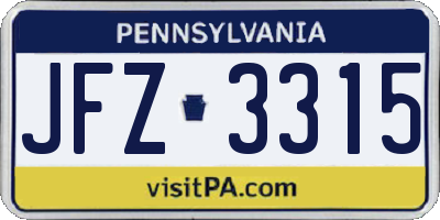 PA license plate JFZ3315