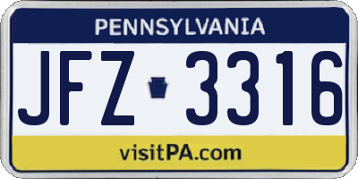 PA license plate JFZ3316