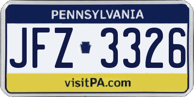 PA license plate JFZ3326