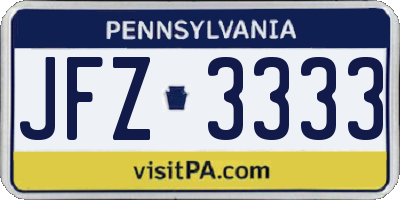 PA license plate JFZ3333