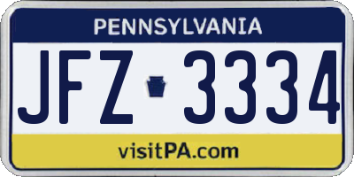 PA license plate JFZ3334