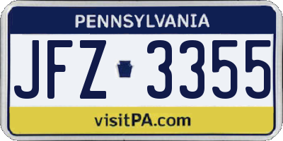 PA license plate JFZ3355