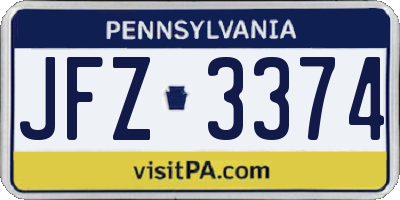 PA license plate JFZ3374