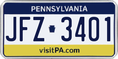 PA license plate JFZ3401