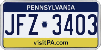 PA license plate JFZ3403