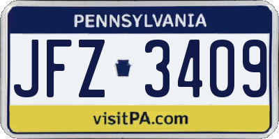 PA license plate JFZ3409
