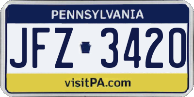 PA license plate JFZ3420
