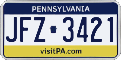 PA license plate JFZ3421