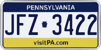 PA license plate JFZ3422