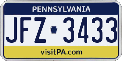 PA license plate JFZ3433