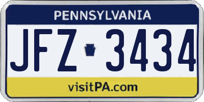 PA license plate JFZ3434