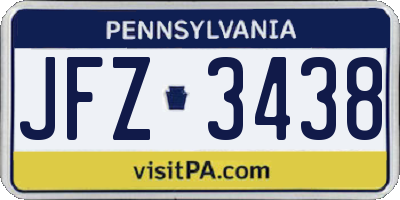 PA license plate JFZ3438
