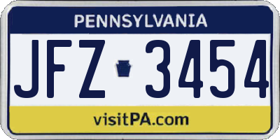 PA license plate JFZ3454