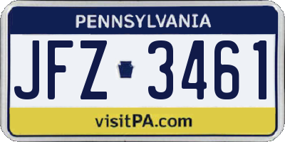PA license plate JFZ3461