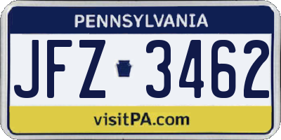 PA license plate JFZ3462