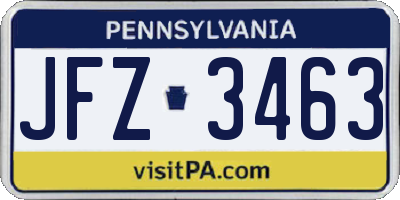 PA license plate JFZ3463