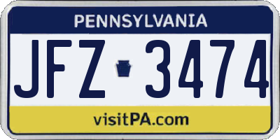 PA license plate JFZ3474
