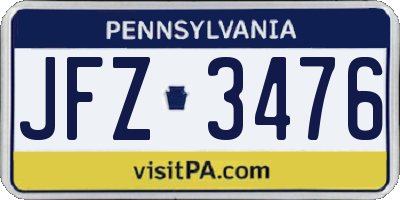 PA license plate JFZ3476