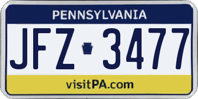 PA license plate JFZ3477