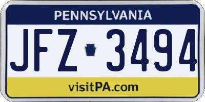PA license plate JFZ3494