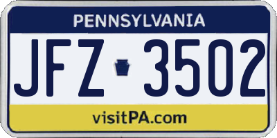 PA license plate JFZ3502