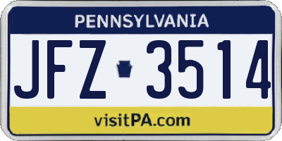 PA license plate JFZ3514