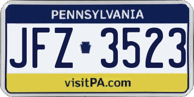 PA license plate JFZ3523