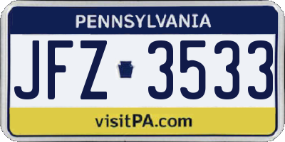 PA license plate JFZ3533