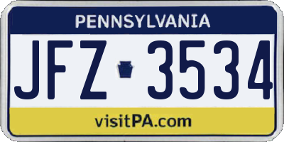 PA license plate JFZ3534