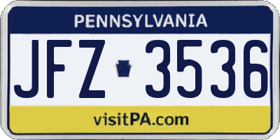 PA license plate JFZ3536