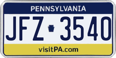 PA license plate JFZ3540