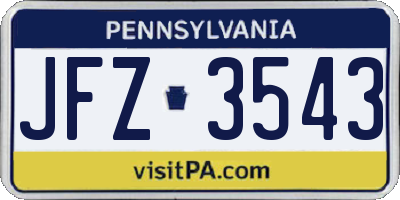 PA license plate JFZ3543