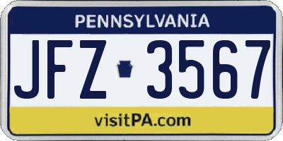 PA license plate JFZ3567