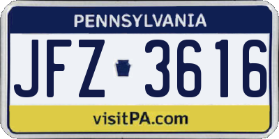 PA license plate JFZ3616
