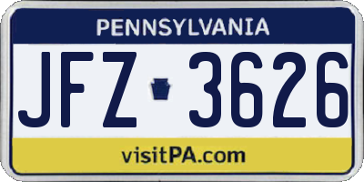 PA license plate JFZ3626