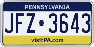 PA license plate JFZ3643