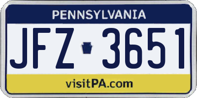 PA license plate JFZ3651