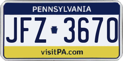 PA license plate JFZ3670