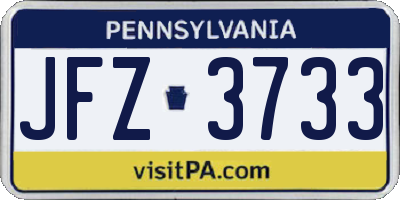 PA license plate JFZ3733