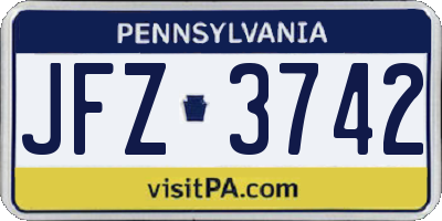 PA license plate JFZ3742