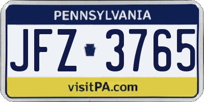 PA license plate JFZ3765