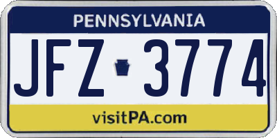 PA license plate JFZ3774