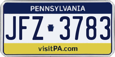 PA license plate JFZ3783