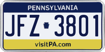 PA license plate JFZ3801