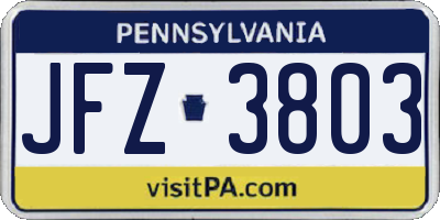 PA license plate JFZ3803