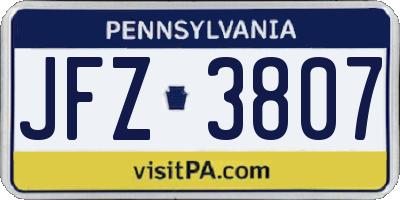 PA license plate JFZ3807