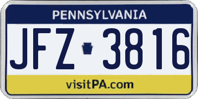 PA license plate JFZ3816