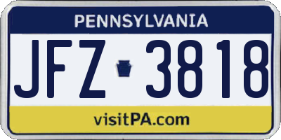 PA license plate JFZ3818