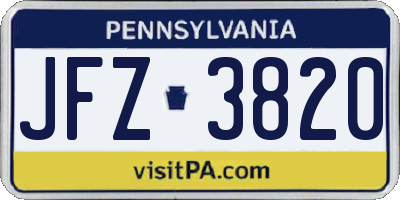 PA license plate JFZ3820