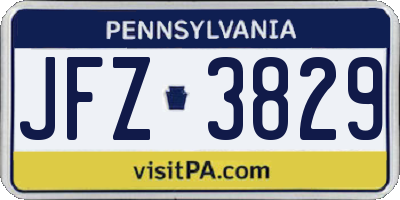 PA license plate JFZ3829